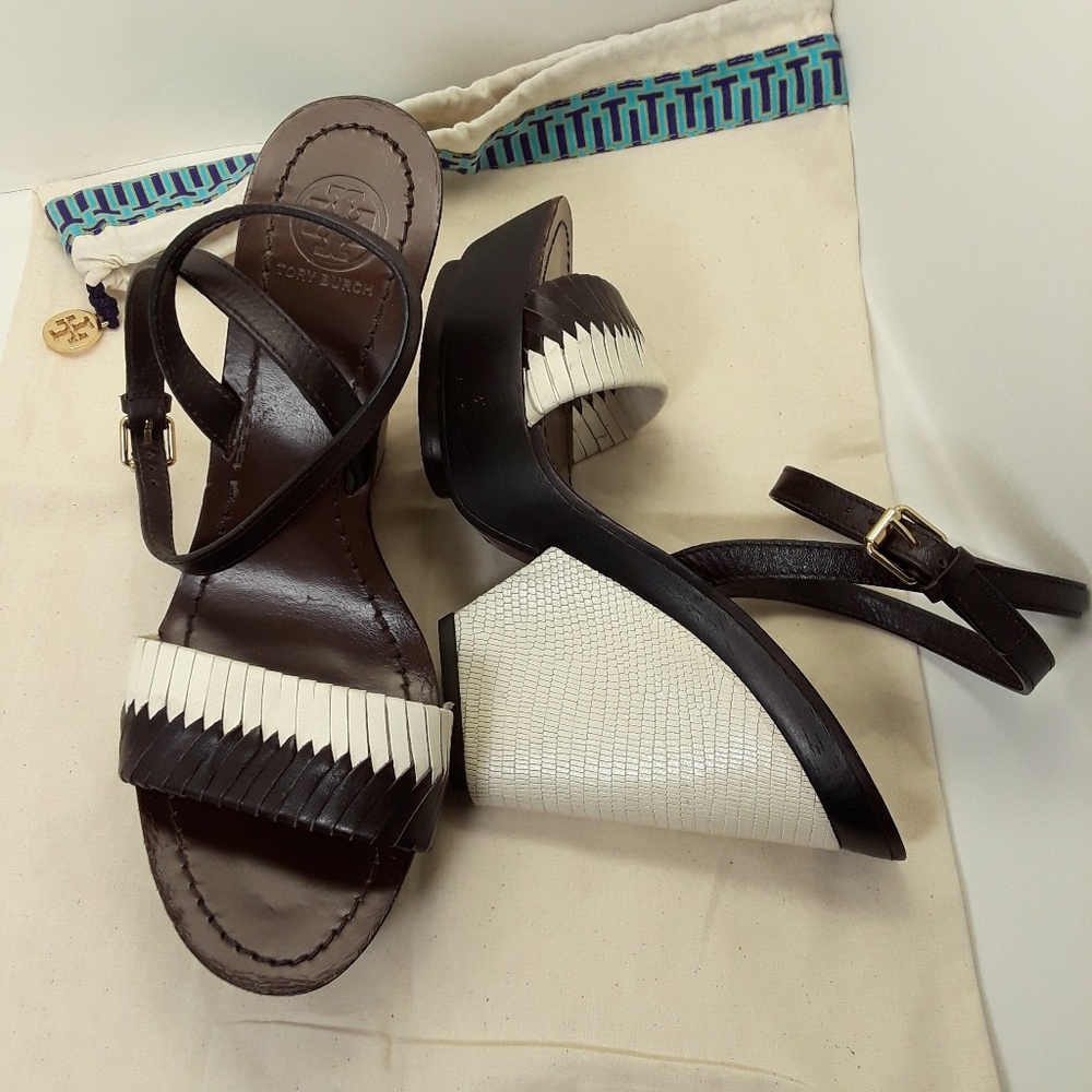 Tory Burch Woven Leather Wedge Sandals